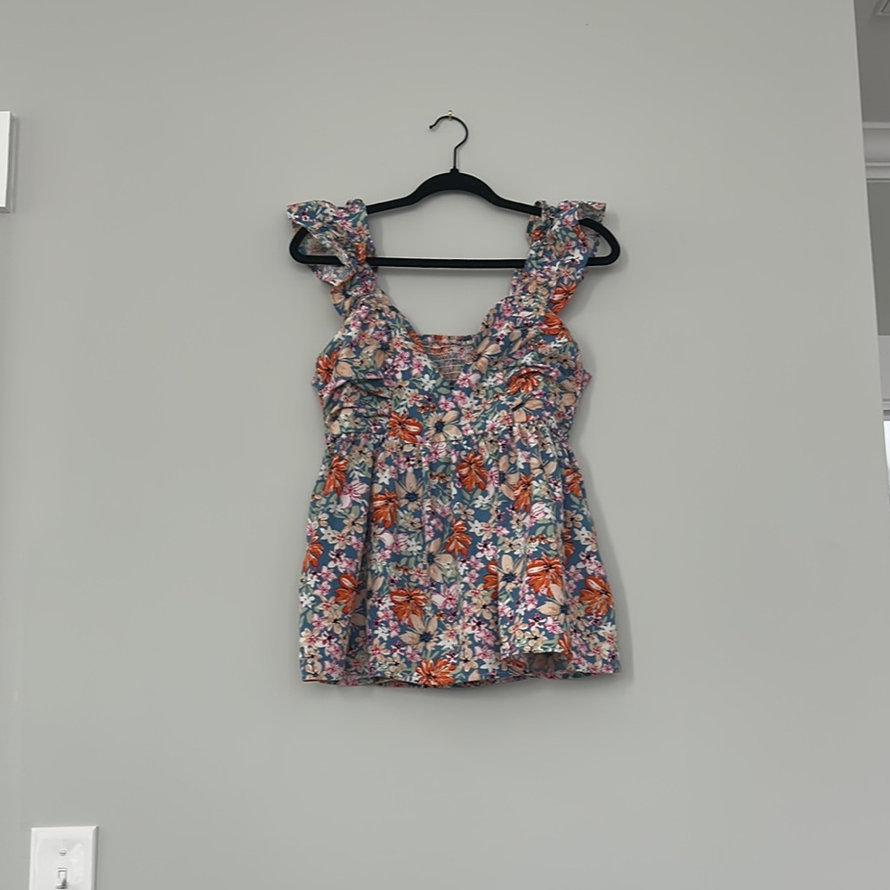 Floral Ruffle Sleeveless Tank Top